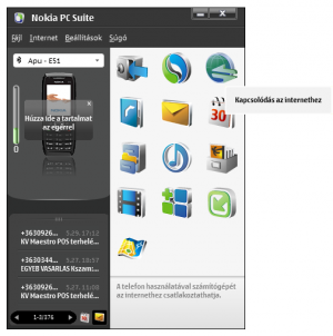 Nokia PC Suite a csatlakoztatott telefonnal